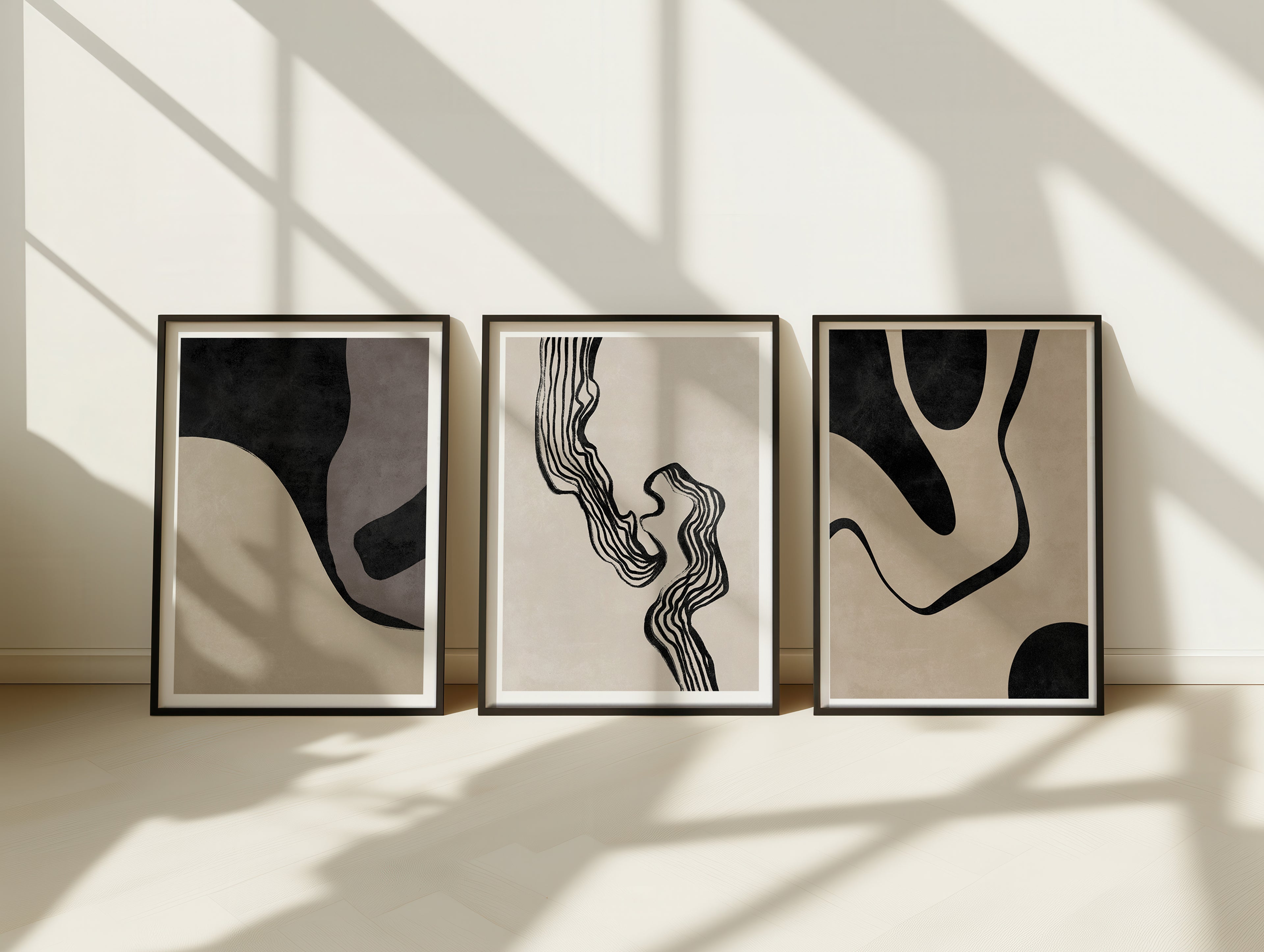 Cuadro Abstracto Líneas Orgánicas Beige Modernas
