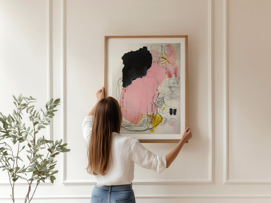 Cuadro Abstracto Rosa y Negro Contemporánea