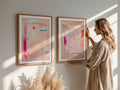 Set Díptico Cuadros Abstractos Rosados Modernos