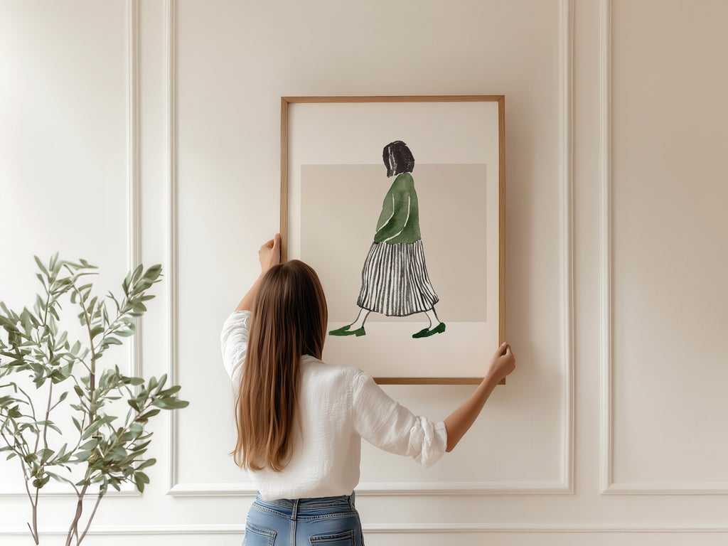 Cuadro Juvenil Mujer con verde minimal