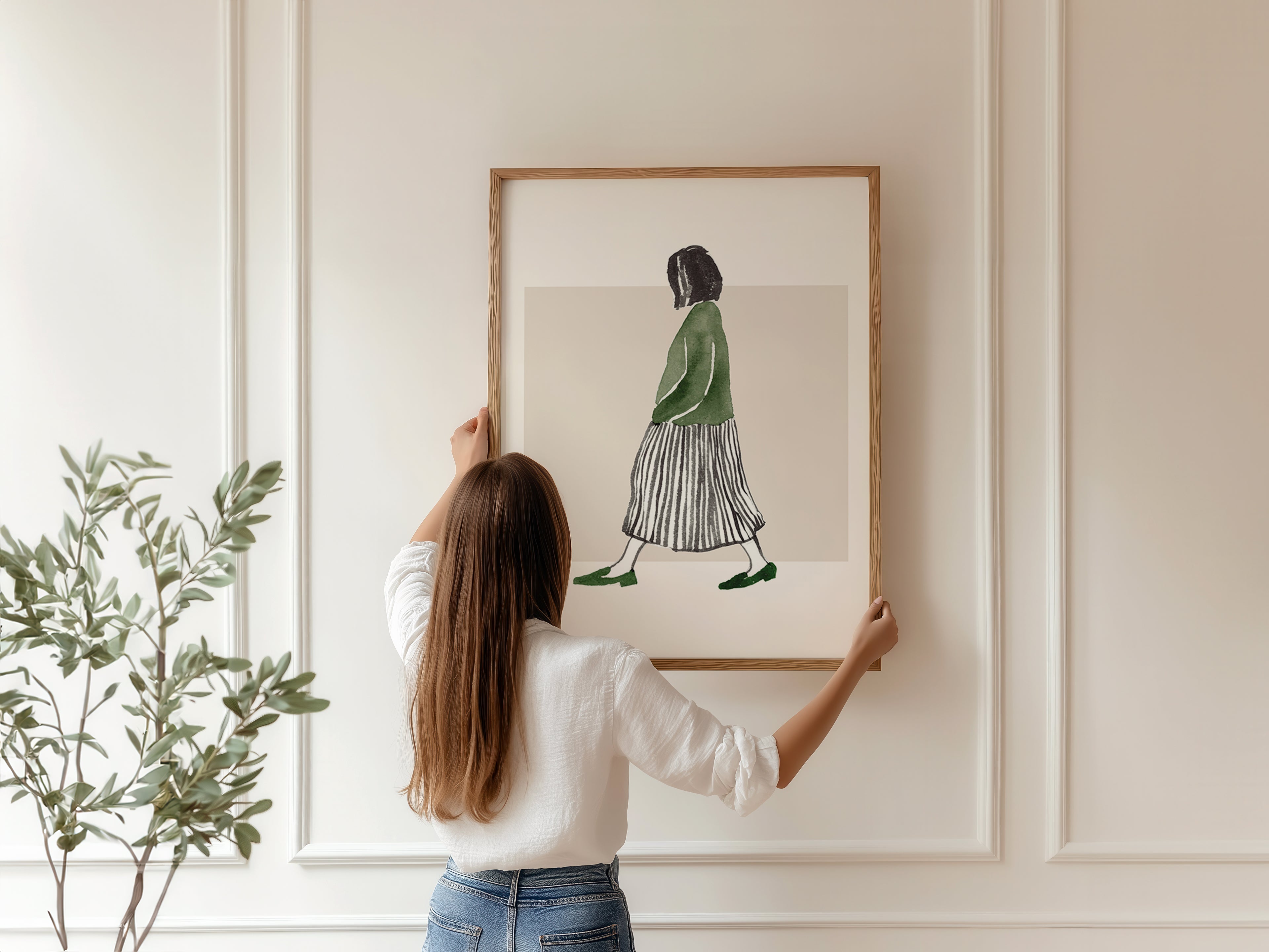Cuadro Juvenil Mujer con verde minimal