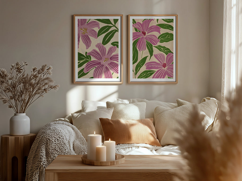 Cuadro Naturaleza Flores Rosadas Patrón Decorativo 2