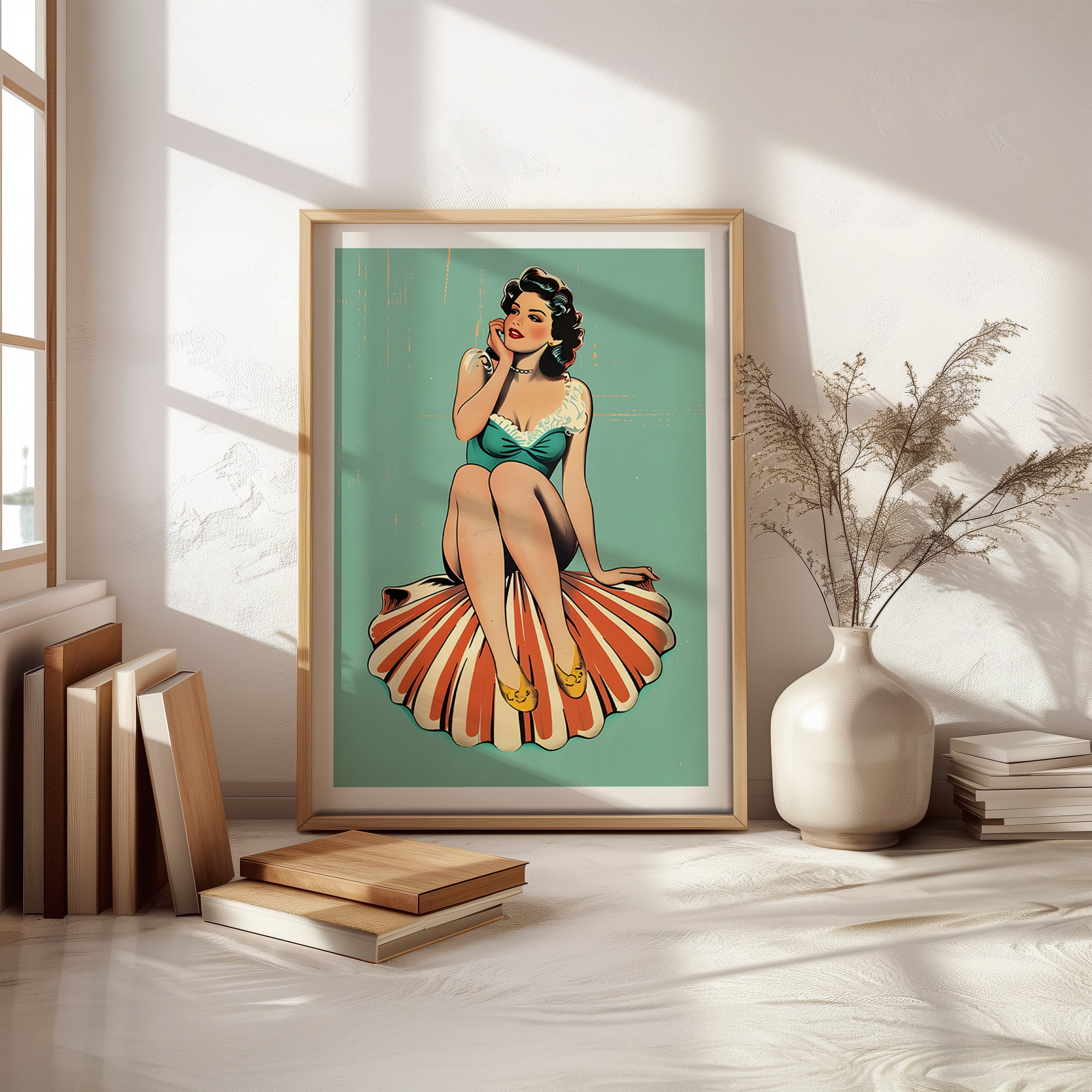 Cuadro Playa Mujer Verano Estilo Retro