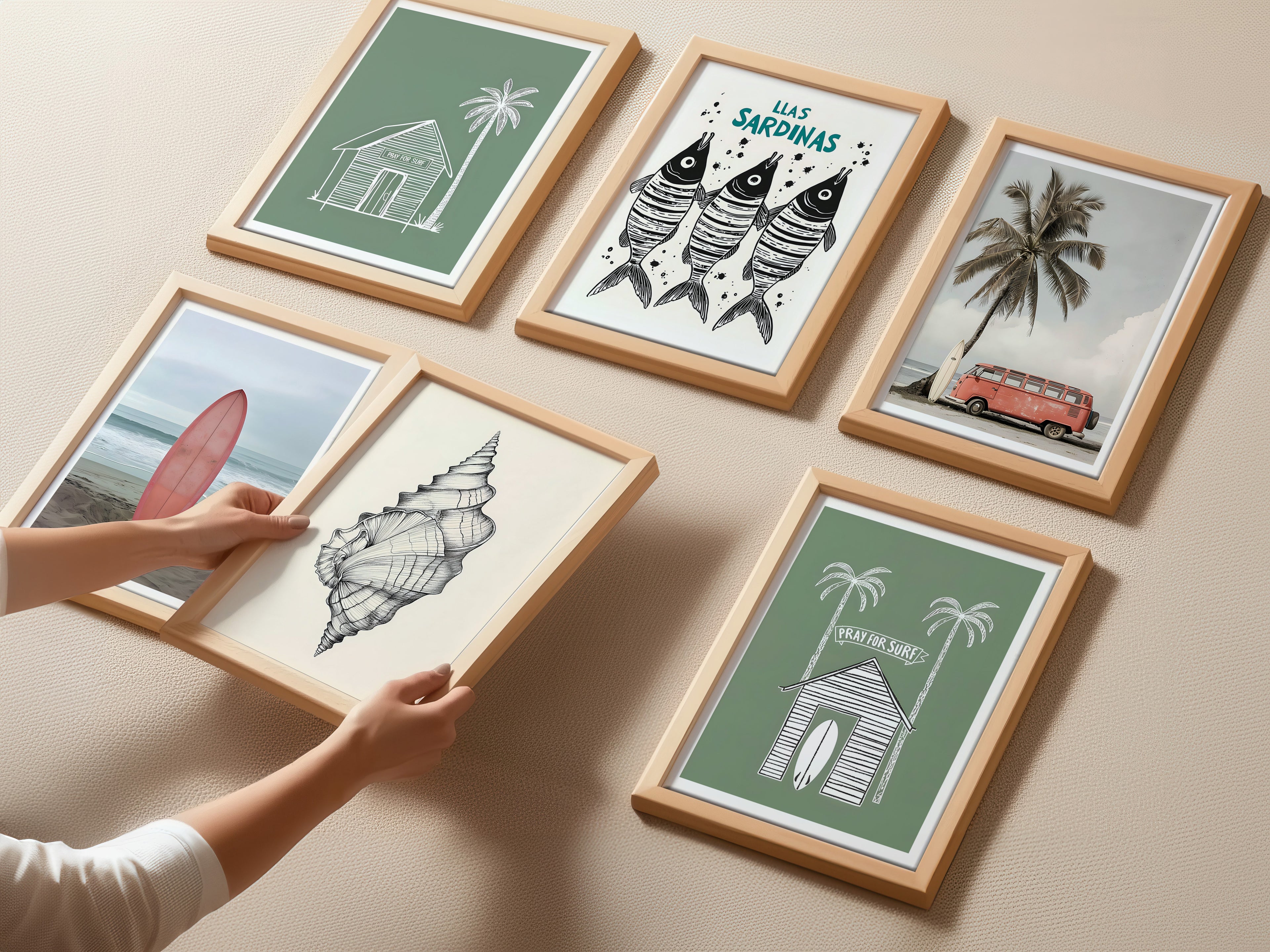 Cuadro Playa  Peces Ilustración Marina Moderna