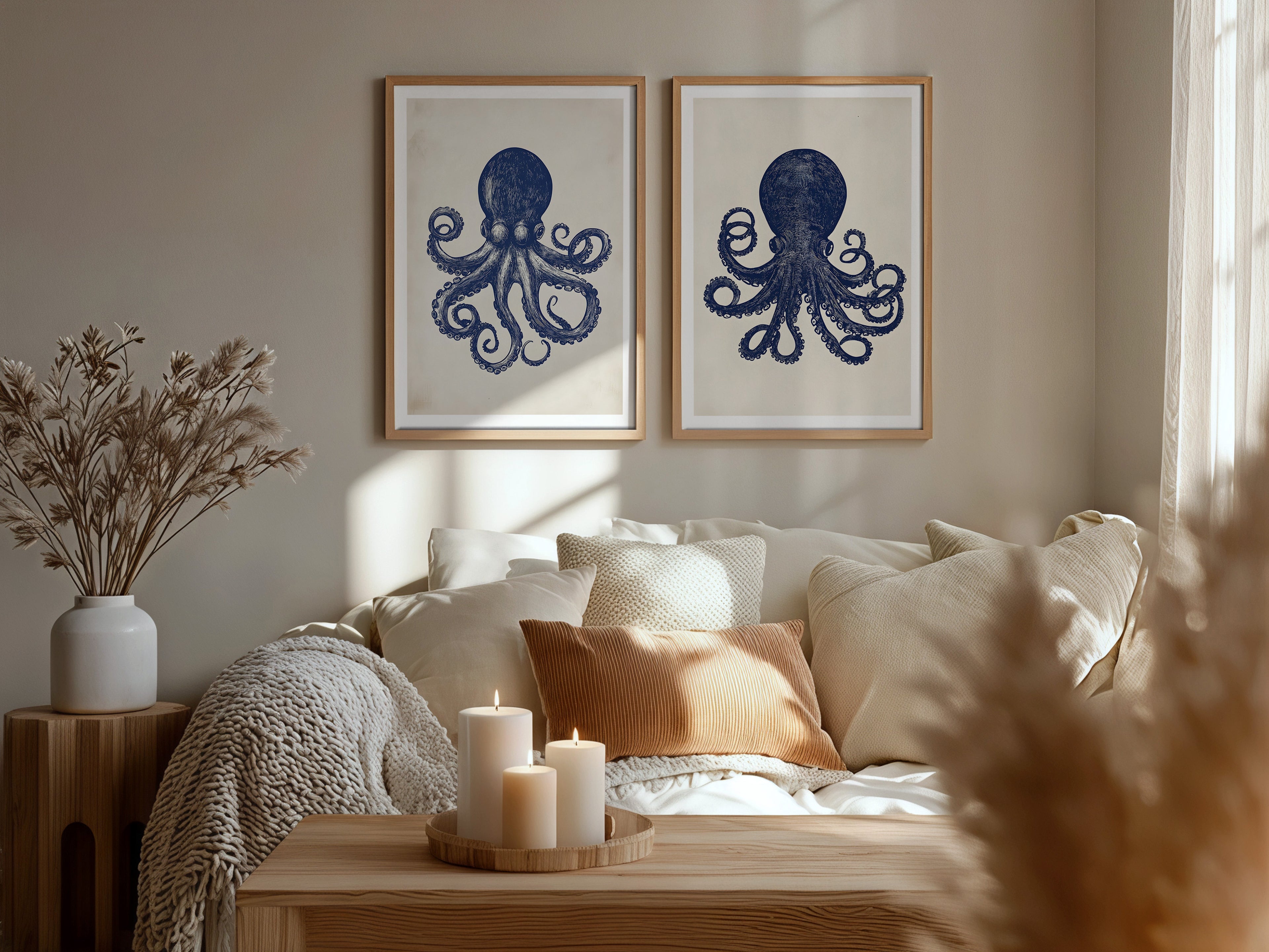Cuadro Playa Pulpo Azul Estilo Náutico