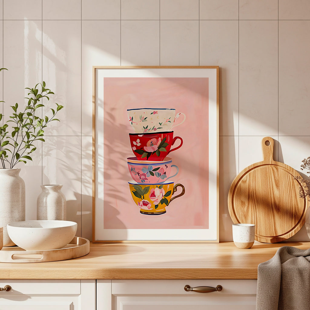 Cuadro Cocina Taza Rosa Ilustrada