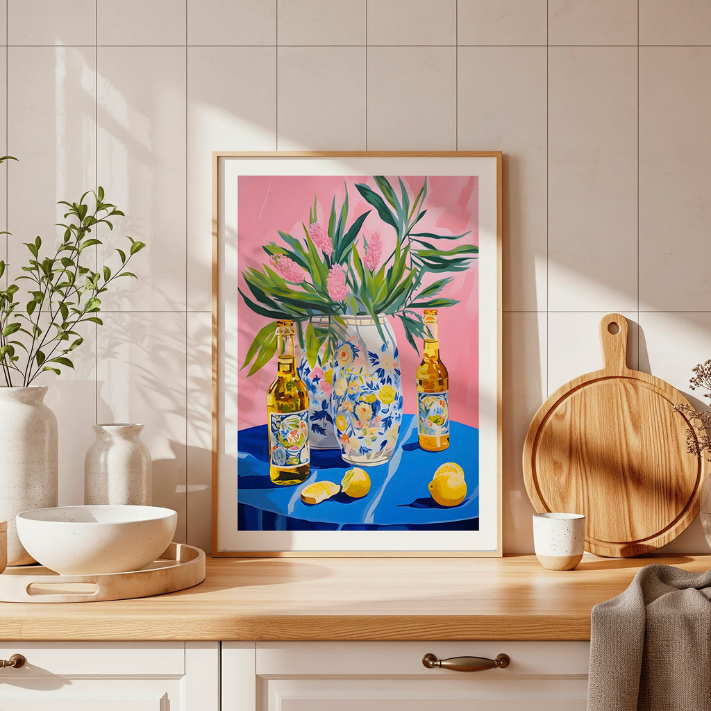 Cuadro Cocina Planta Tropical Azul