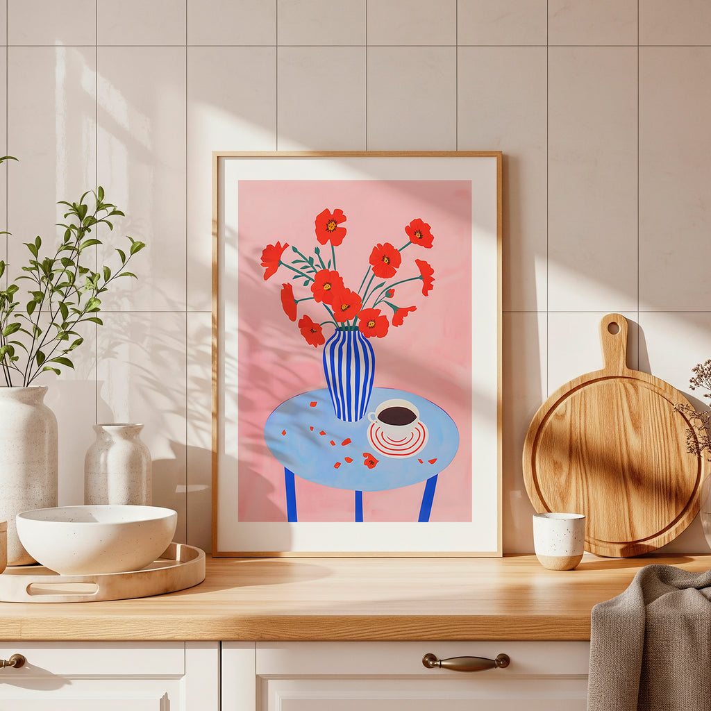 Cuadro Cocina Café con Flores Rojas