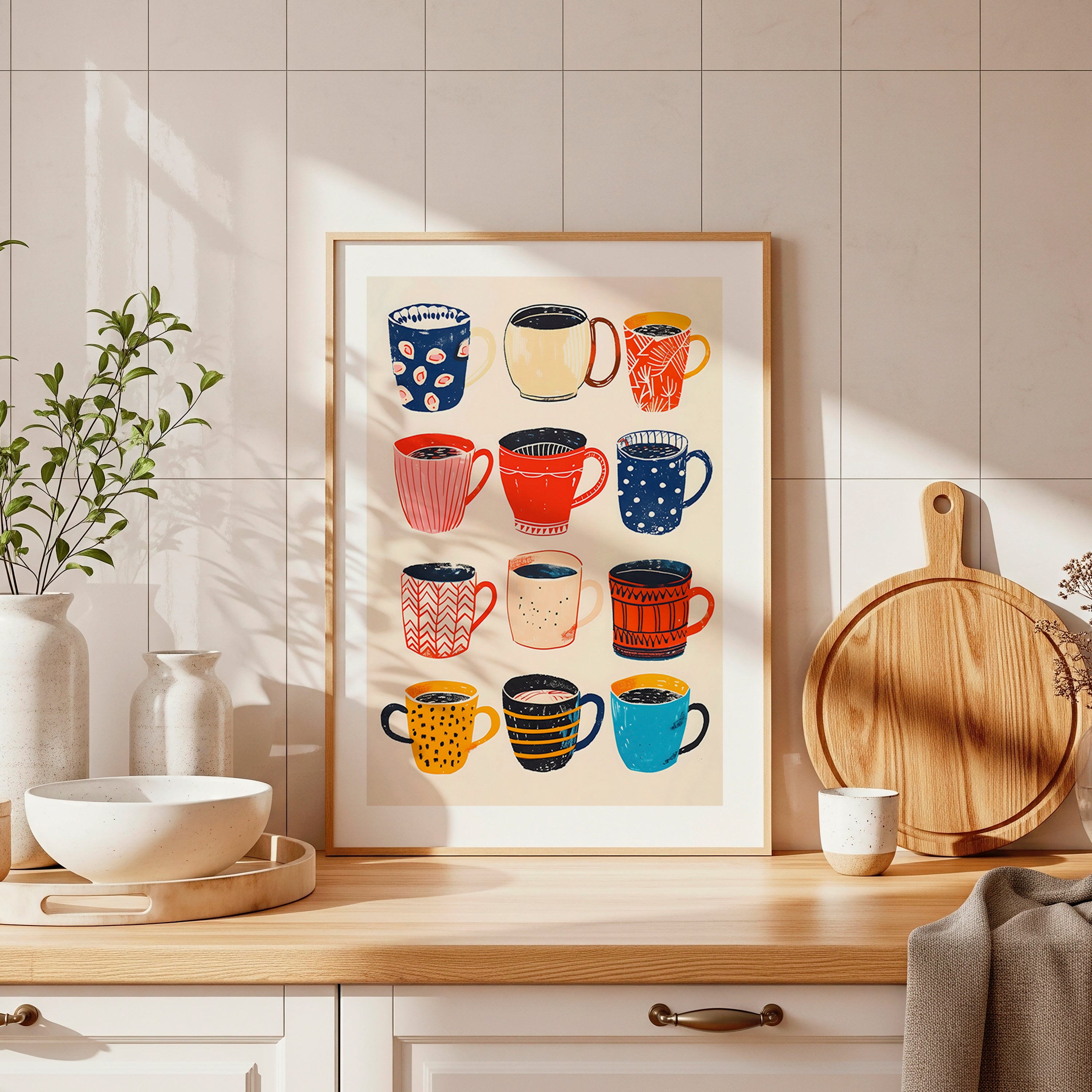 Cuadro Cocina Tazas de Colores Retro