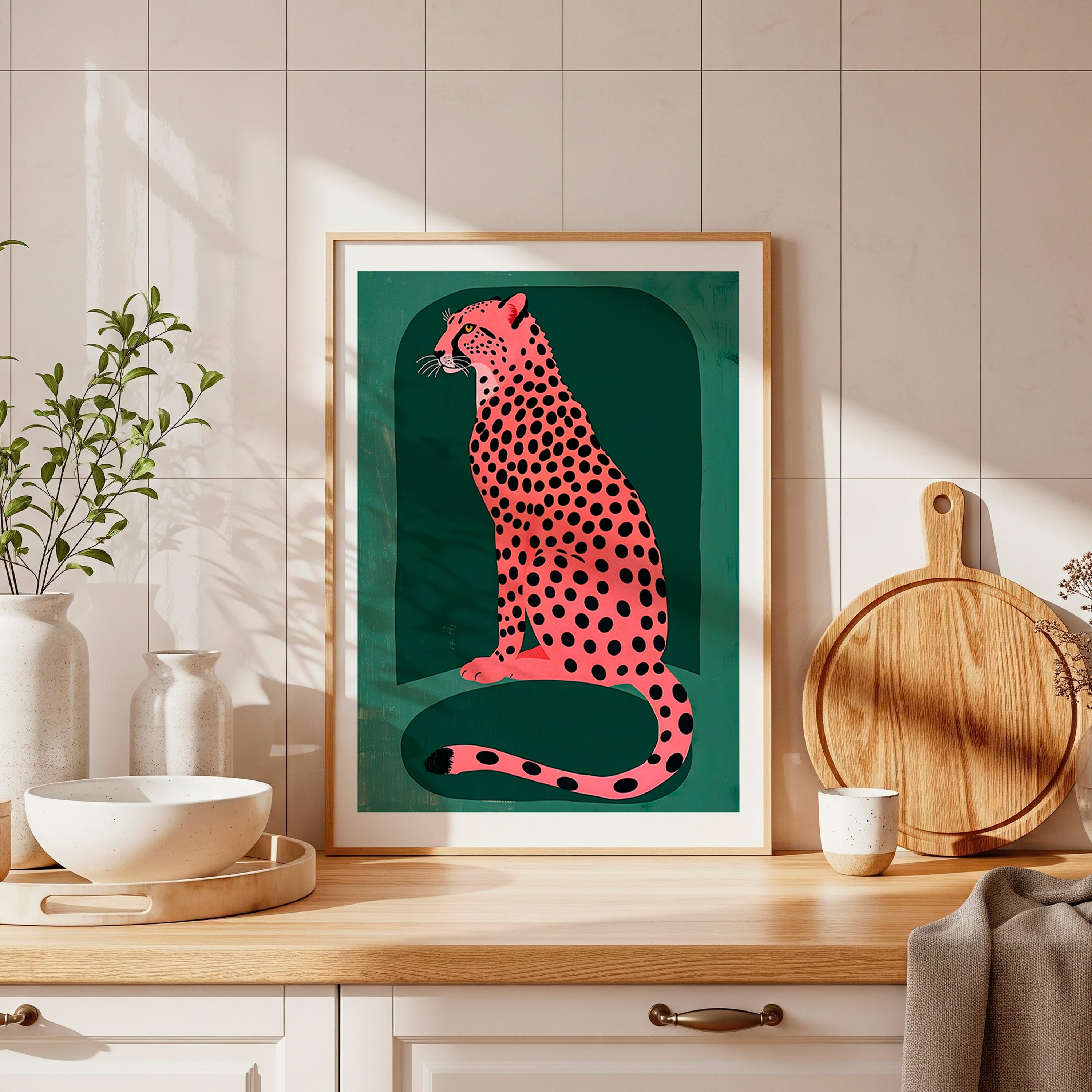 Cuadro Animales Leopardo Fondo Verde Esmeralda