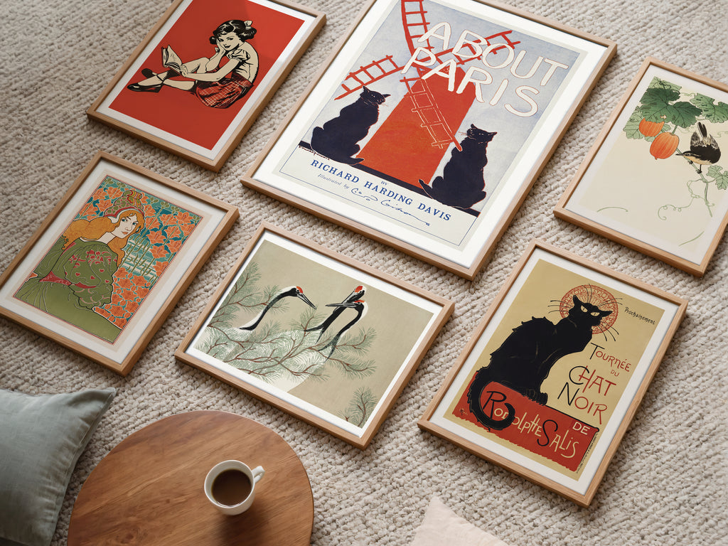 Cuadro Vintage ilustración botánica frutas y ave