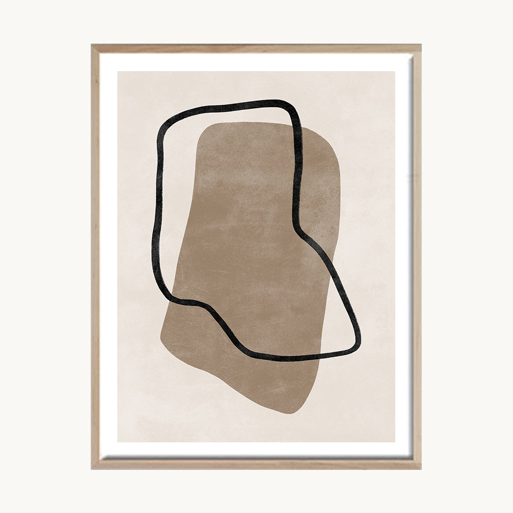 Cuadro Abstracto Silueta Orgánica Beige Lineal