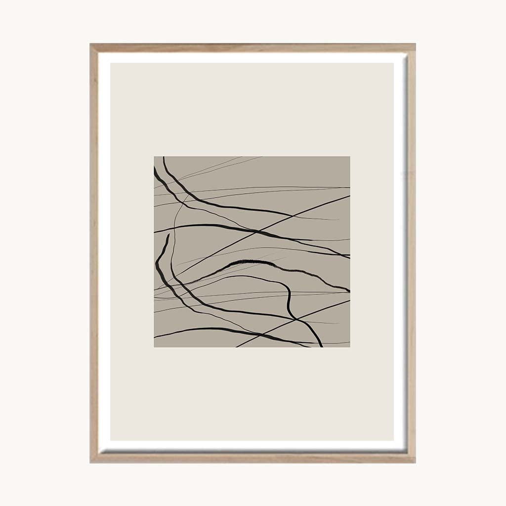 Cuadro Abstracto Dibujo Lineal Beige Minimalista