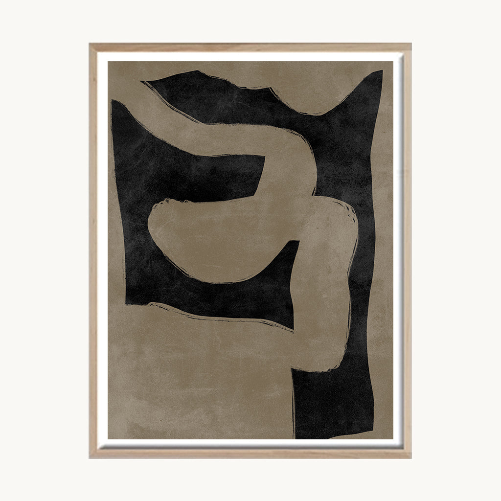Cuadro Abstracto Formas Orgánicas Beige Oscuro