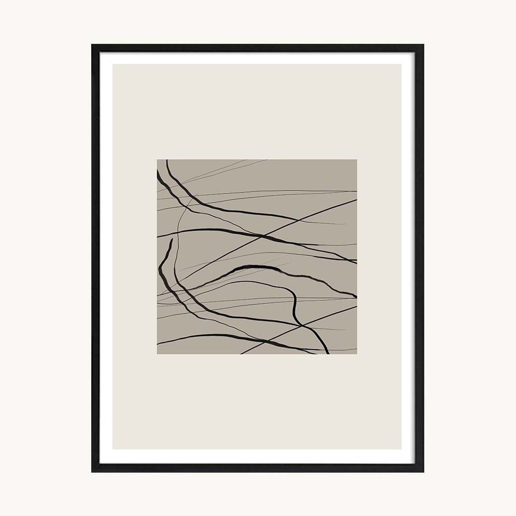 Cuadro Abstracto Dibujo Lineal Beige Minimalista