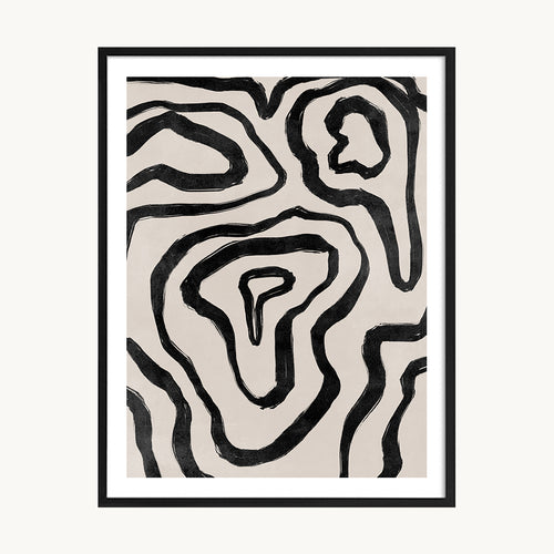 Cuadro Abstracto Líneas Topográficas Blanco y Negro