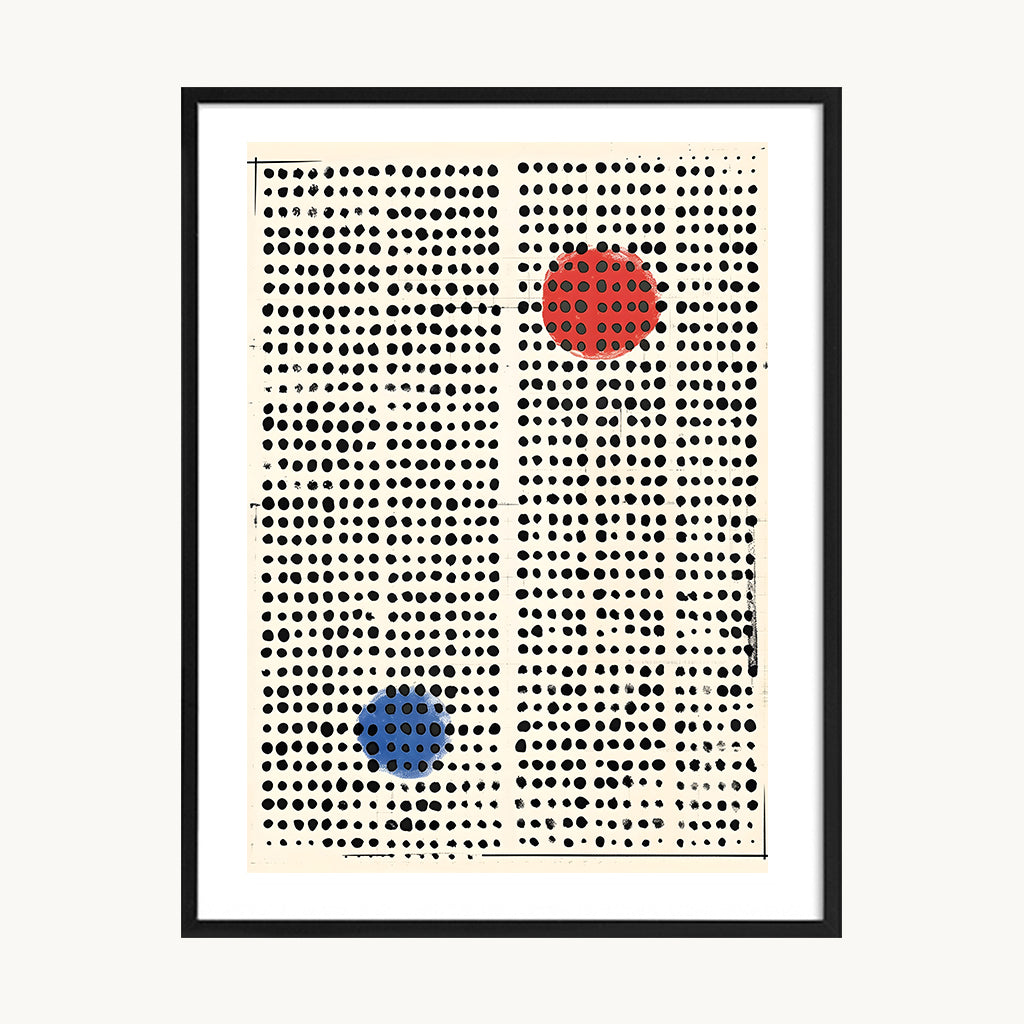 Cuadro Abstracto Patrón Geométrico con Punto Rojo y Azul