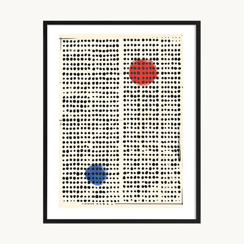 Cuadro Abstracto Patrón Geométrico con Punto Rojo y Azul