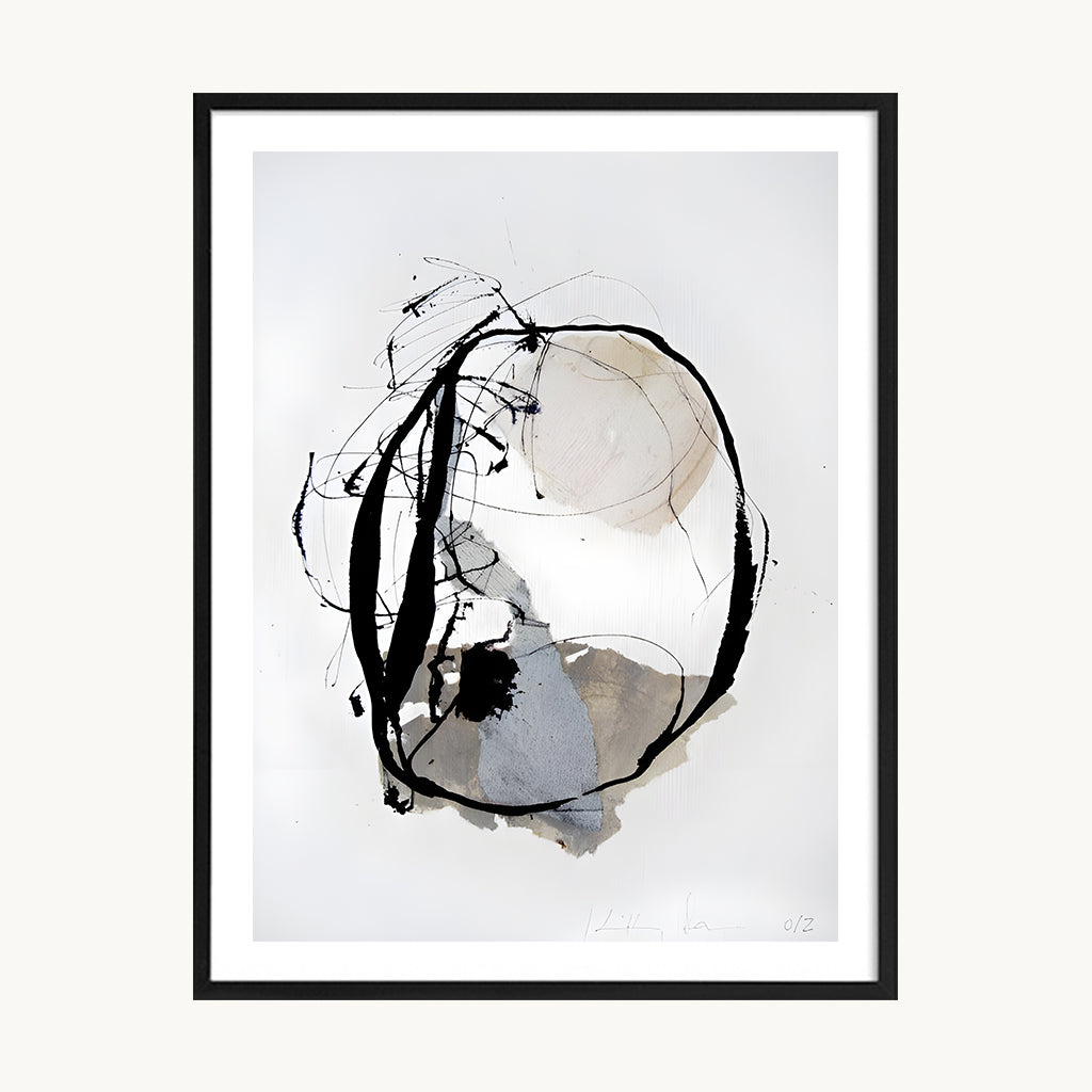 Cuadro Abstracto Trazo Circular Negro Artístico
