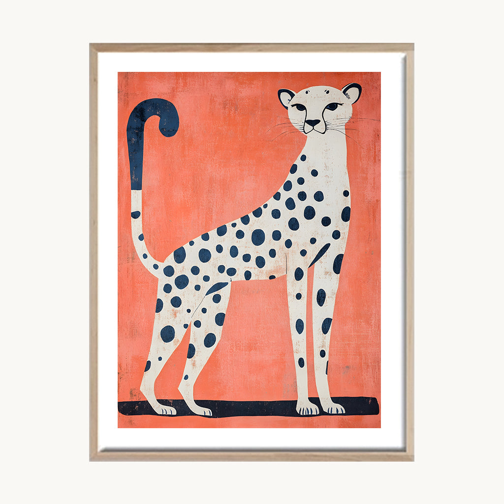 Cuadro Animales Felino Fondo Coral Minimalista