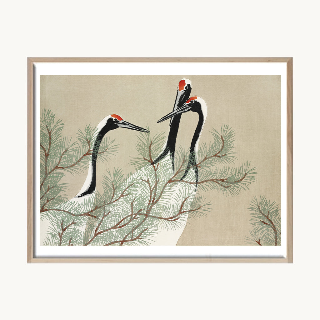 Cuadro Animales Grullas Ilustración Japonesa