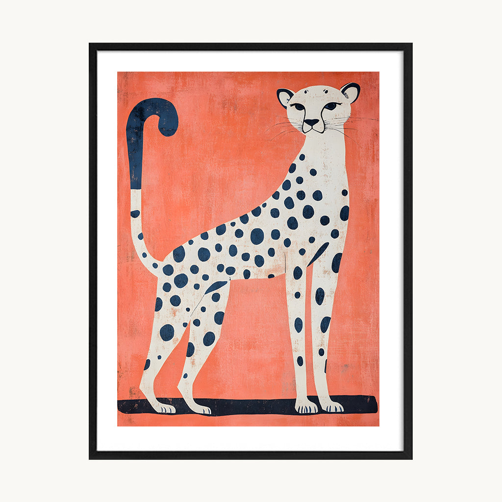 Cuadro Animales Felino Fondo Coral Minimalista