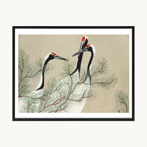 Cuadro Animales Grullas Ilustración Japonesa