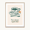 Cuadro Cocina Taza Café Retro Verde
