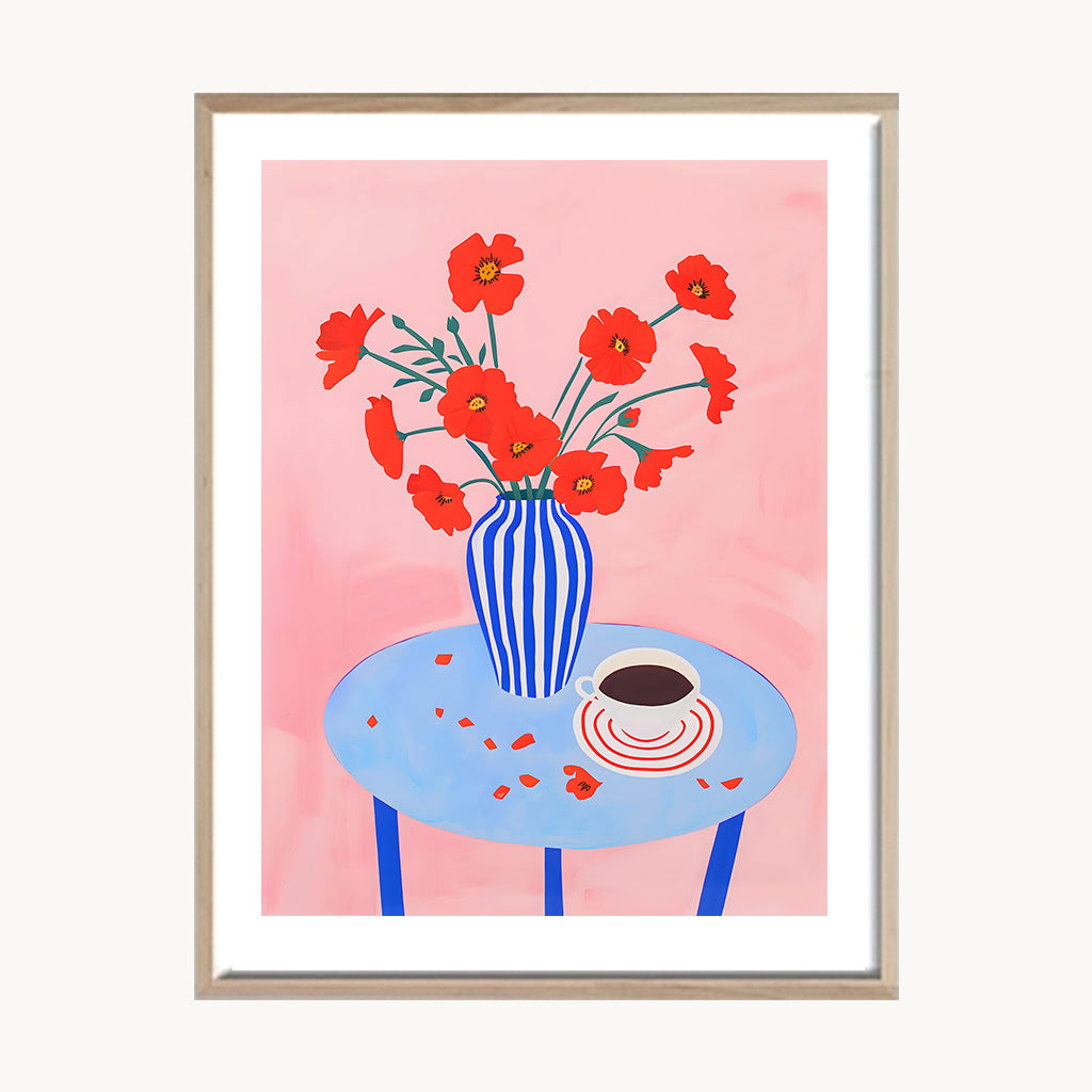 Cuadro Cocina Café con Flores Rojas