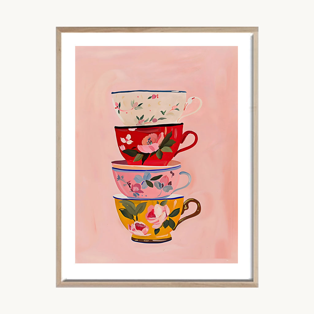 Cuadro Cocina Taza Rosa Ilustrada