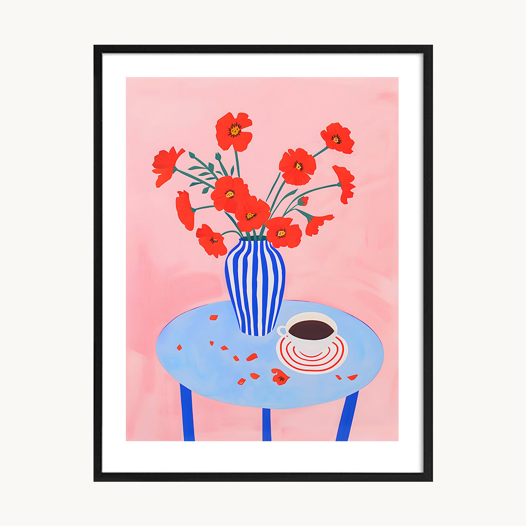 Cuadro Cocina Café con Flores Rojas