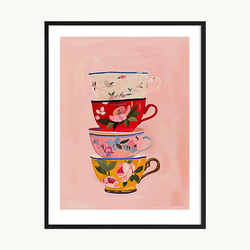 Cuadro Cocina Taza Rosa Ilustrada