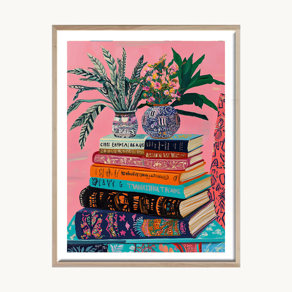 Cuadro Pop Planta sobre Libros Color