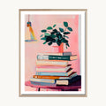 Cuadro Pop Libros y Planta en Rosa 1