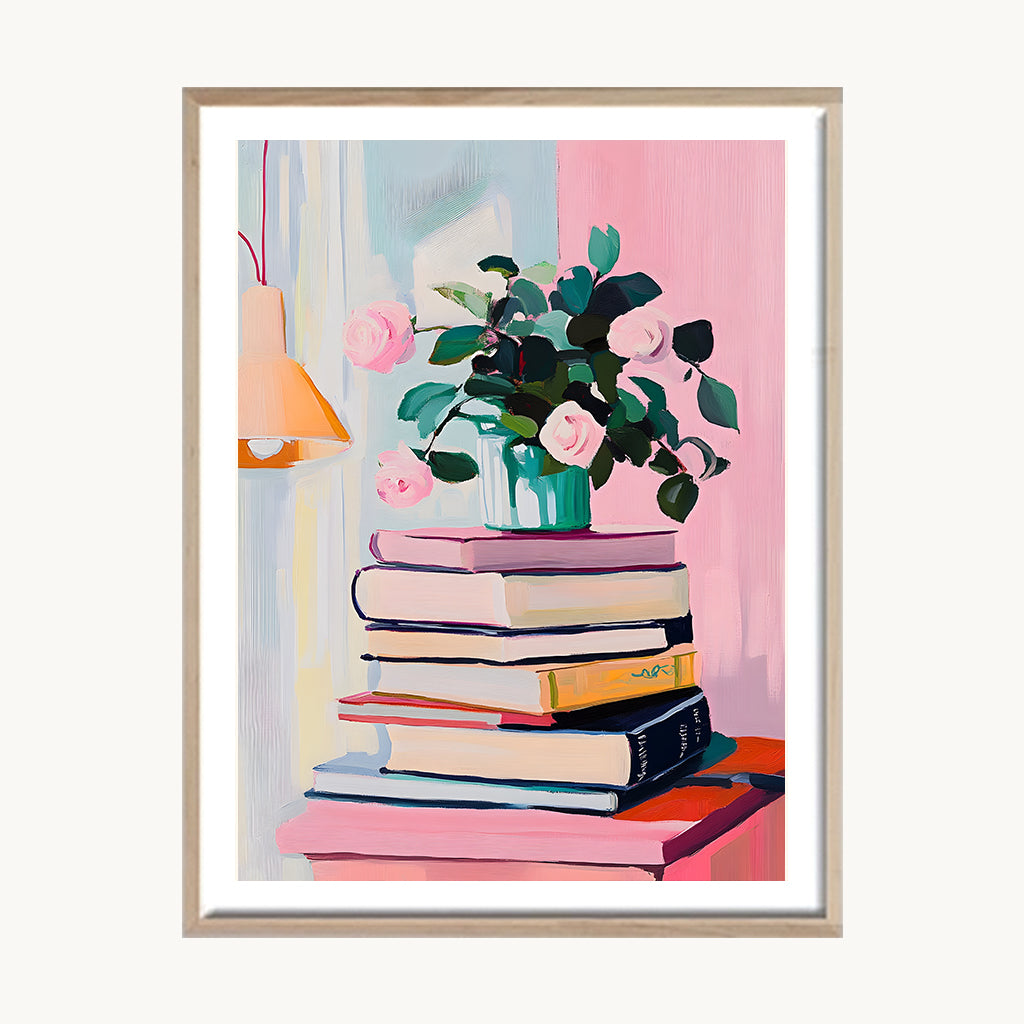 Cuadro Pop Libros y Planta en Rosa 2