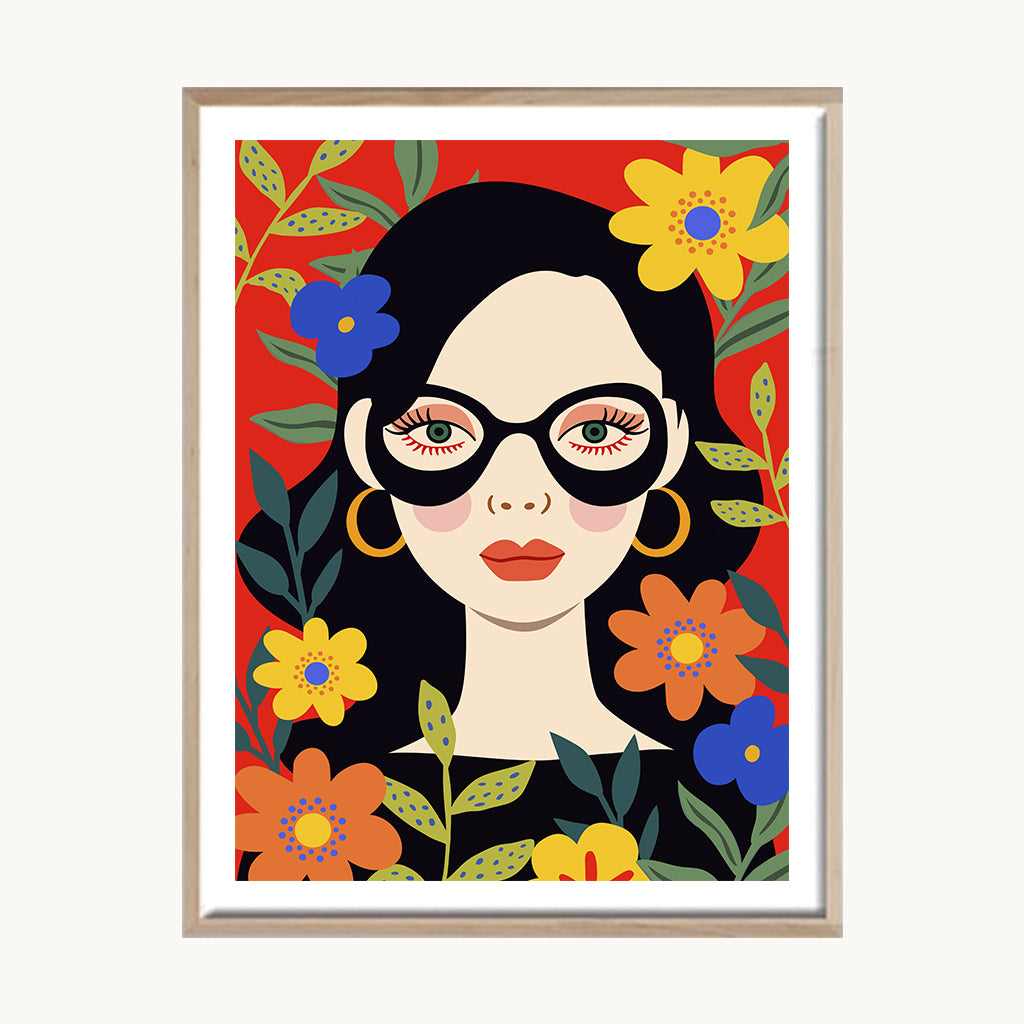 Cuadro Pop Retrato Floral con Gafas