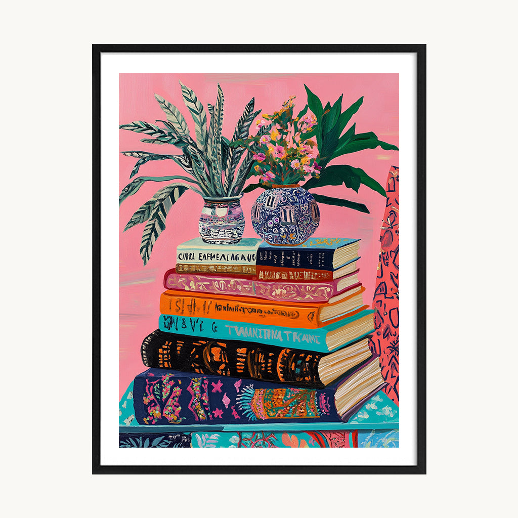 Cuadro Pop Planta sobre Libros Color