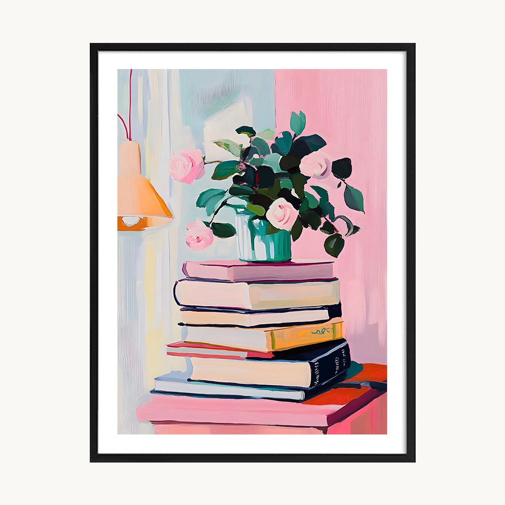 Cuadro Pop Libros y Planta en Rosa 2