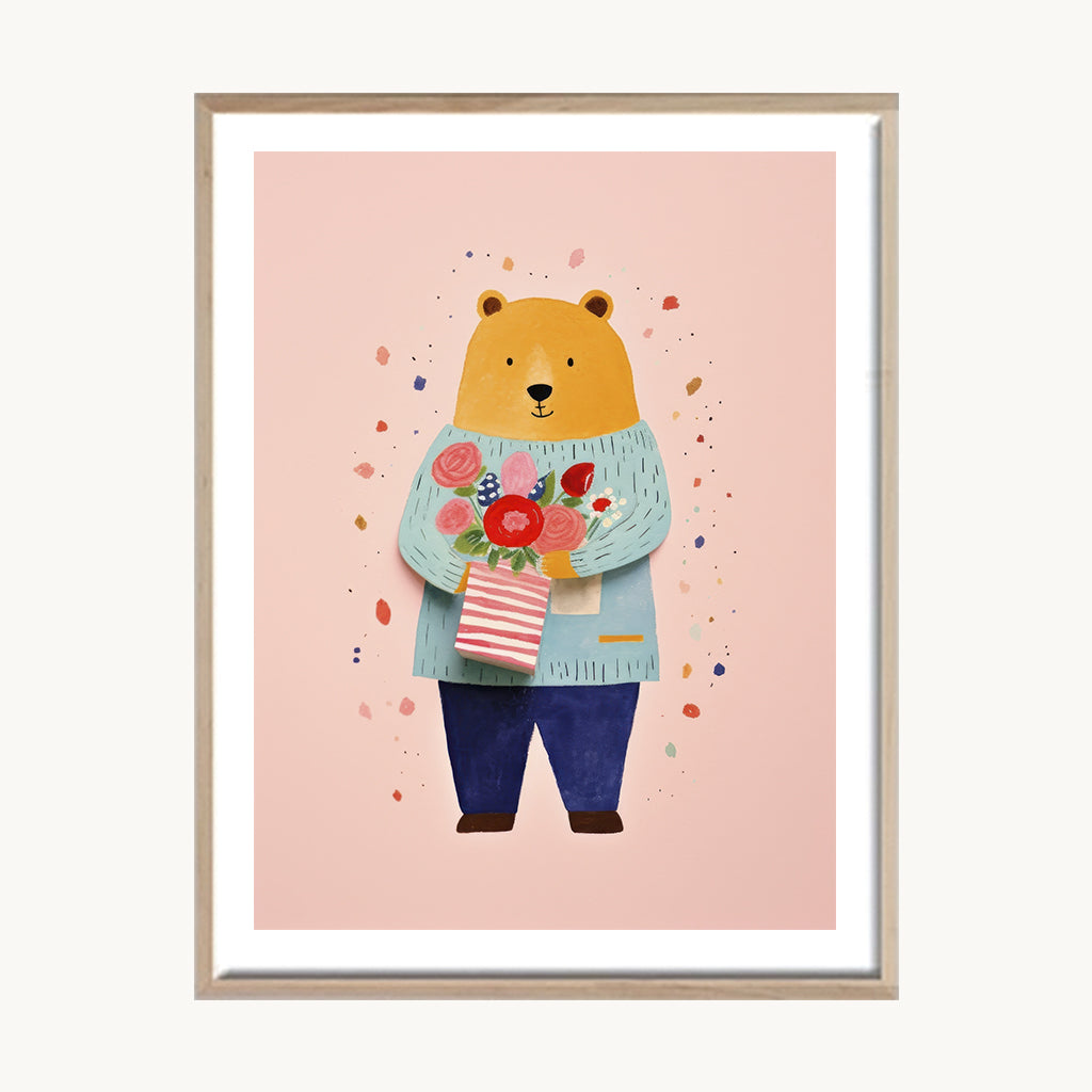 Cuadro Infantil Osito con flores