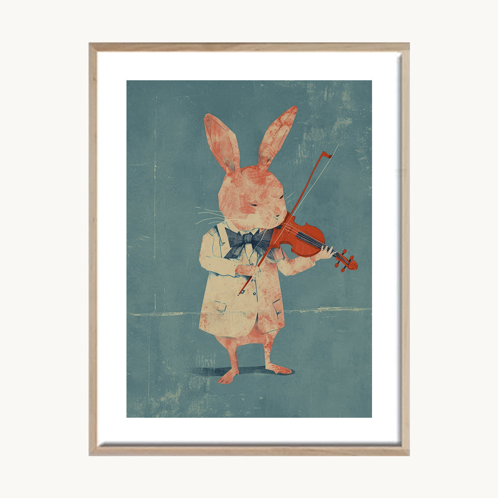 Cuadro Infantil Conejo corbatín violinista