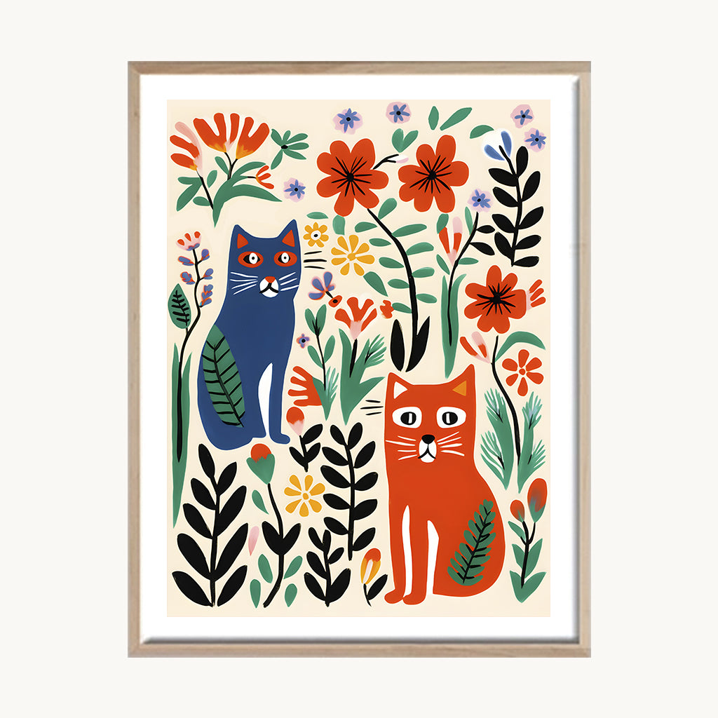 Cuadro Infantil Gato y Flores Día