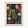 Cuadro Infantil Gato y Flores Noche