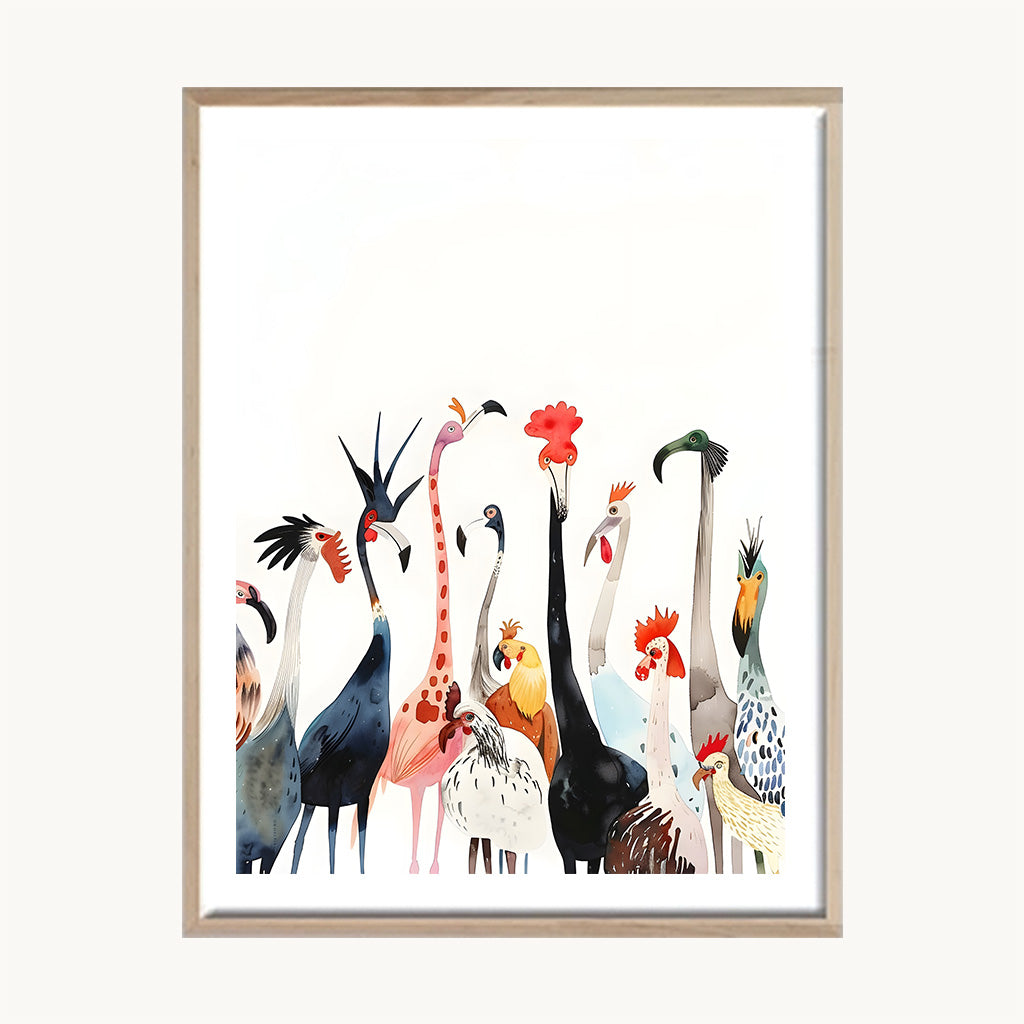Cuadro Infantil Aves de frente ilustradas