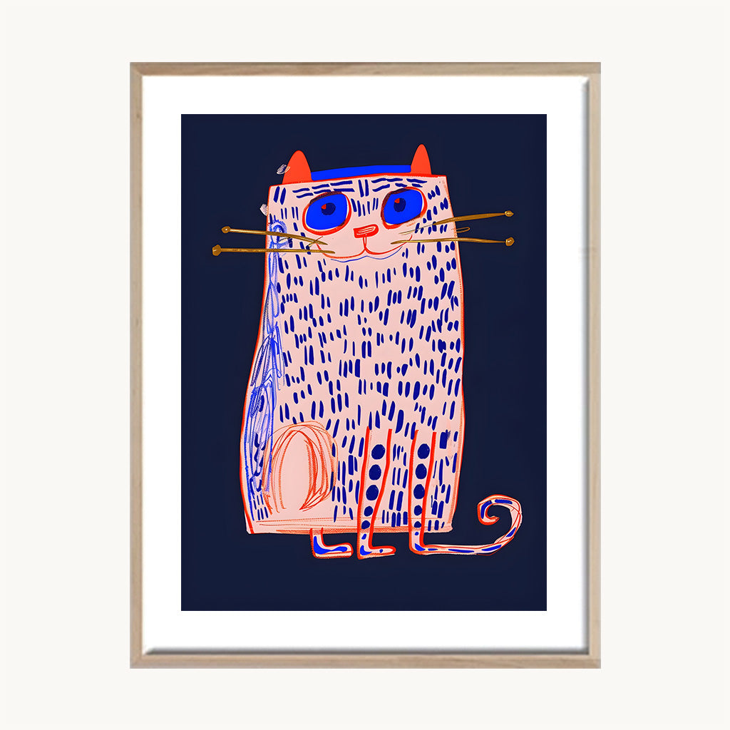 Cuadro Infantil gato Azul y Rosa Pop