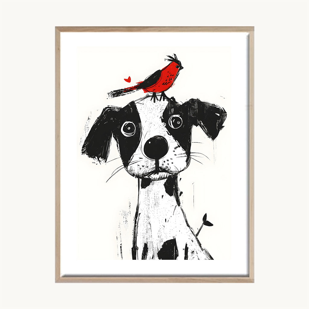 Cuadro Infantil Perrito y pajarito Ilustrado1
