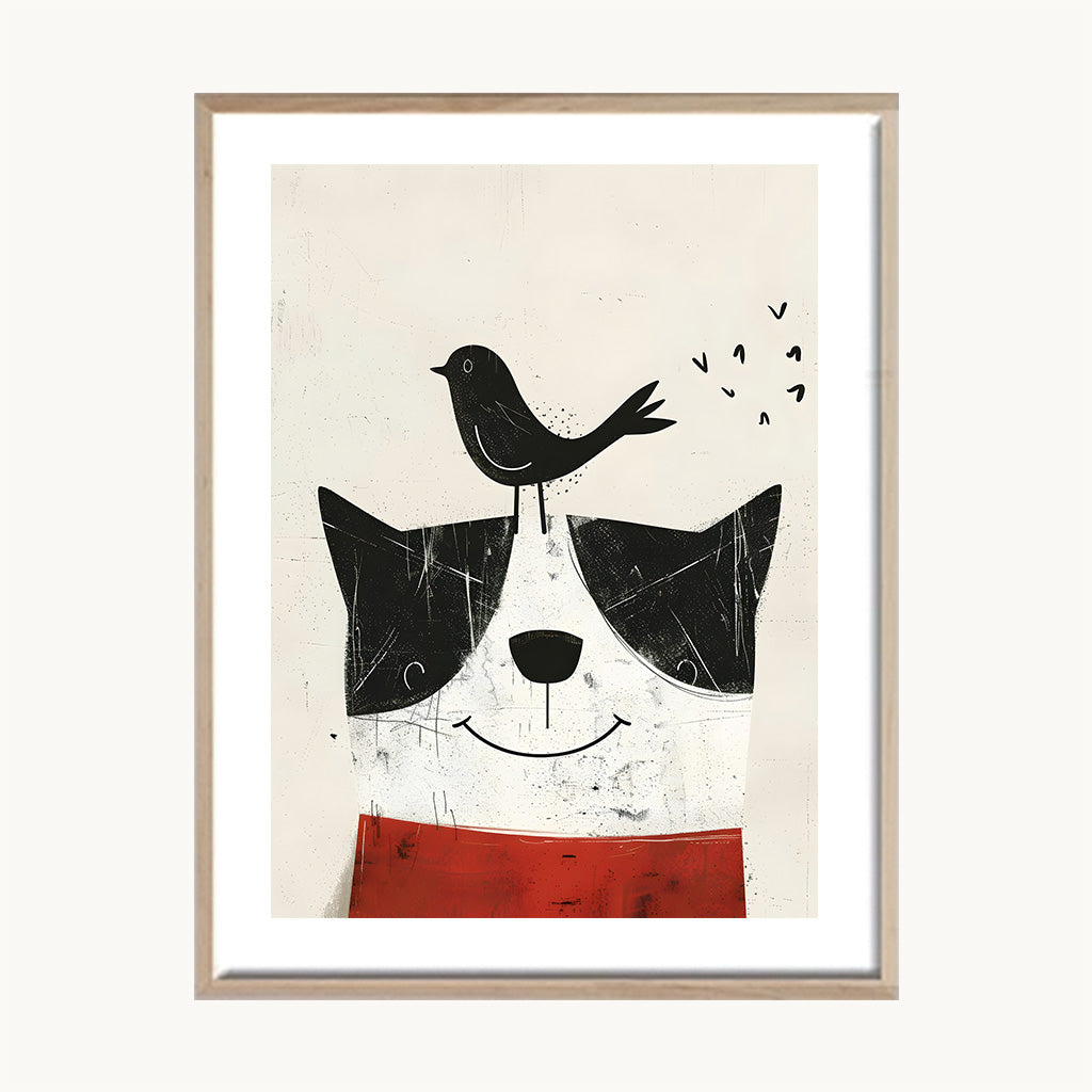 Cuadro Infantil Perrito y pajarito Ilustrado 2