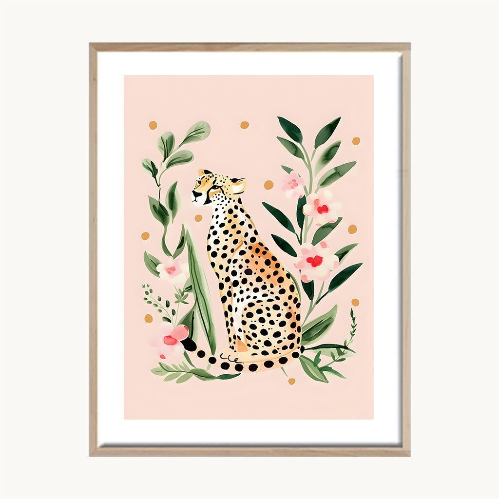 Cuadro Infantil Felina y Hojas Pastel 1