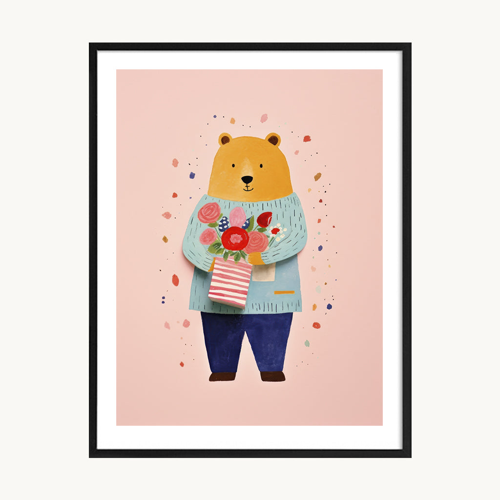 Cuadro Infantil Osito con flores