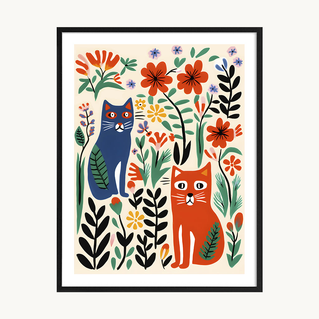 Cuadro Infantil Gato y Flores Día