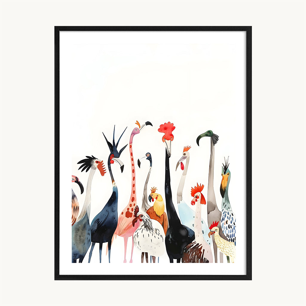Cuadro Infantil Aves de frente ilustradas